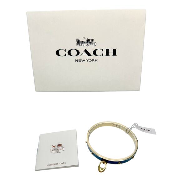 Coach Enamel Riveted Signature C Hinge Bangle Bracelet Teal Green- NWT - Picture 1 of 8